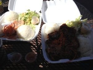Then we got lunch plates, a popular item in Hawaii